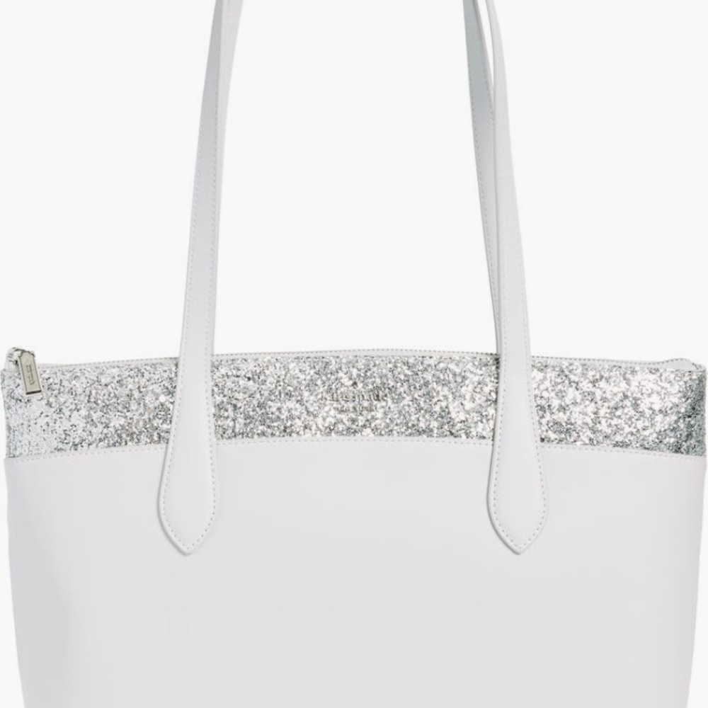 LAST ONE—Kate Spade Gray Glitter Tote Bag with Silver Glitter Accent